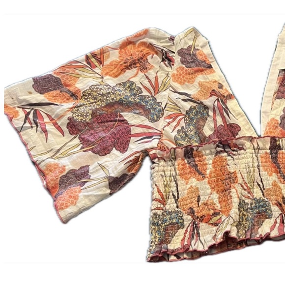 By | Anthropologie Plunging V Neck Smocked Kimono Blouse Medium - Picture 4 of 8